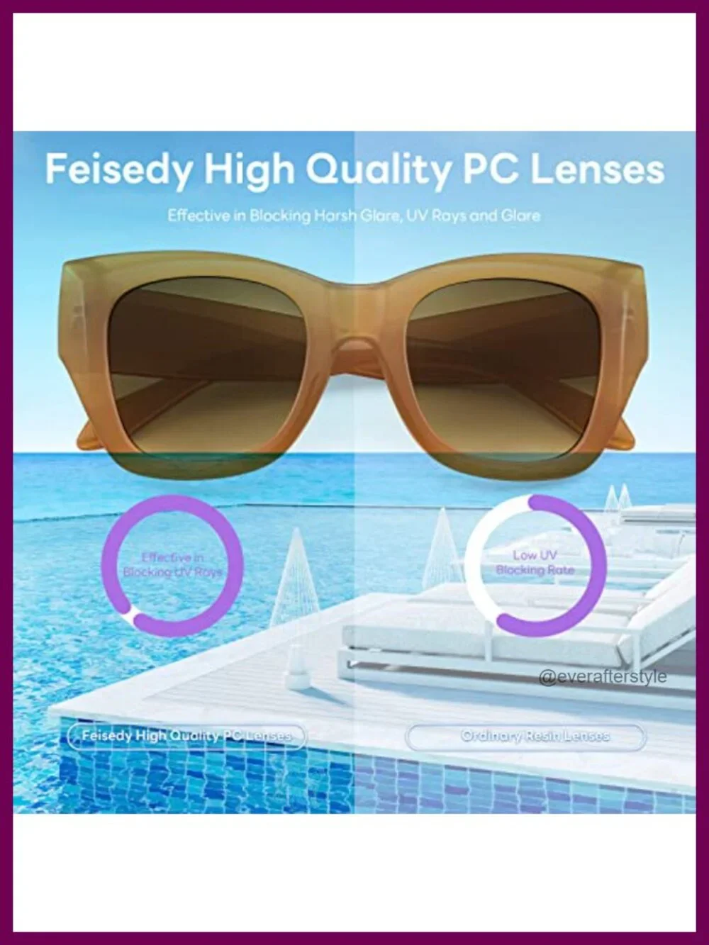 Oversized Square Cat Eye Sunglasses UV400 Protection Retro Vintage Thick Frame